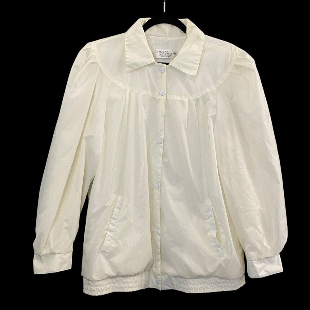 Vtg CURRENT SEEN Women Windbreaker‎ Jacket Sz M Cream Stylish Casual Lined 80-32